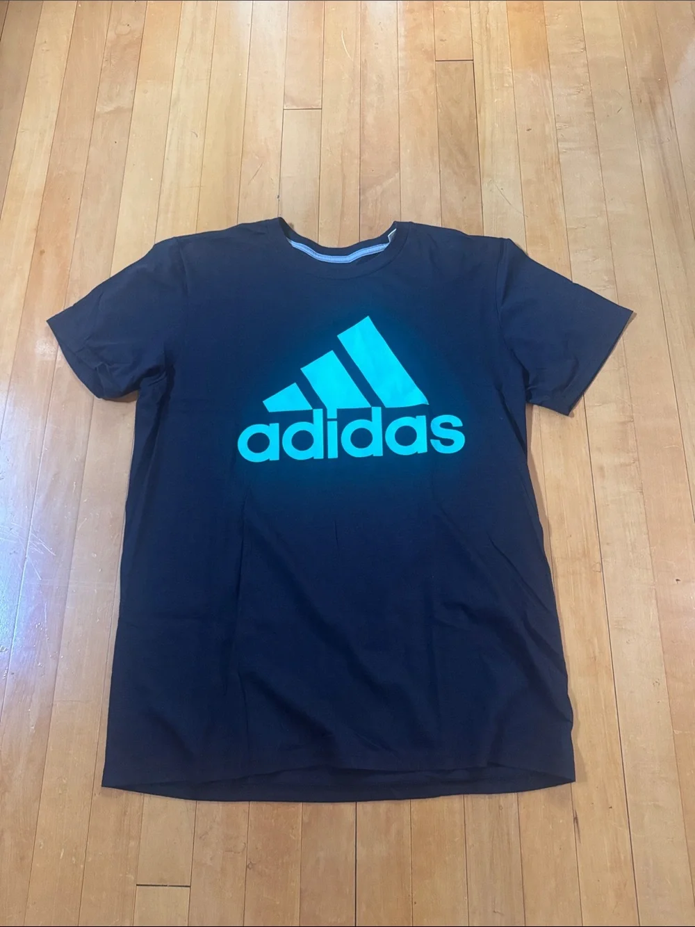 adidas “The Go To” Climalite Black Tee with mint green bold Logo men’s L